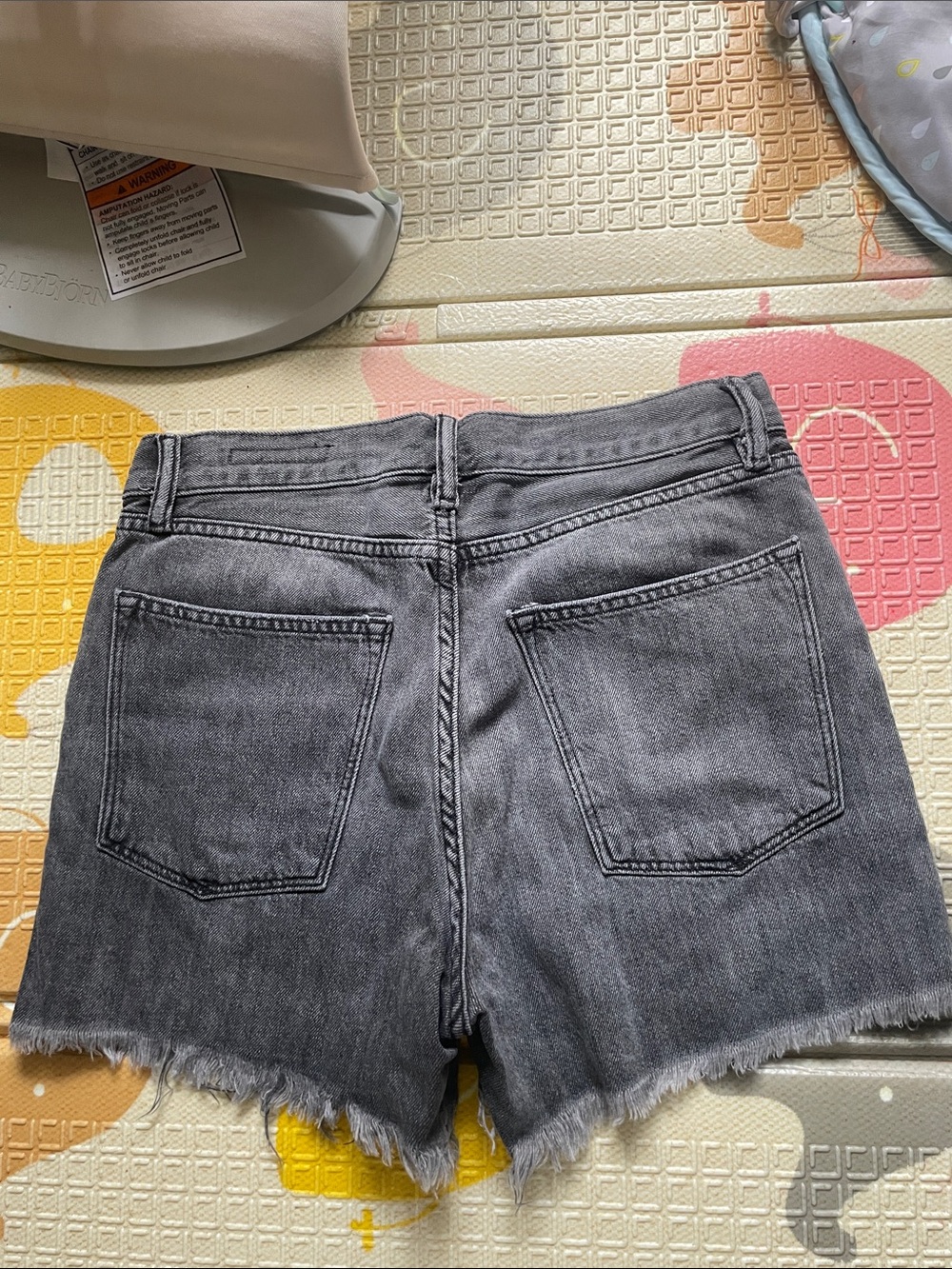 High-Rise Black Denim Frayed Hem Women’s Shorts- All Saints - Picture 2 of 3